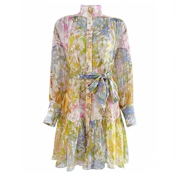 🎀 RUFFLE DRESS BOHO CHIC PASTEL MINI FLORAL FLOWER BOHEMIAN LAYER PRETTY CUTE - Picture 13 of 15